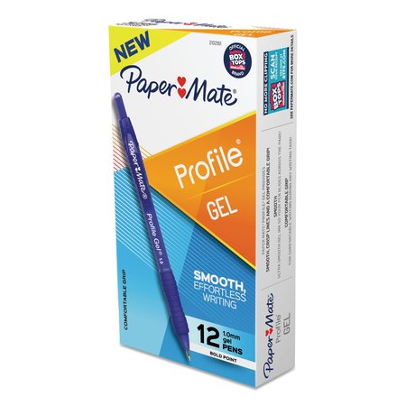 Paper Mate Profile Gel Pen, Retractable, Bold 1 mm, Blue Ink, Translucent Blue Barrel, PK12 PK 2102161